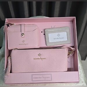 Nanette Lepore Pink and Cream Wallet Set